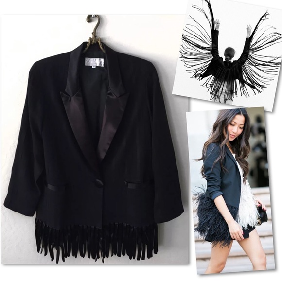 Vintage Jackets & Blazers - PLATINUM DOROTHY SCHOELEN BLACK FRINGE BLAZER SZ M Vintage Jackets & Blazers - PLATINUM DOROTHY SCHOELEN BLACK FRINGE BLAZER SZ M